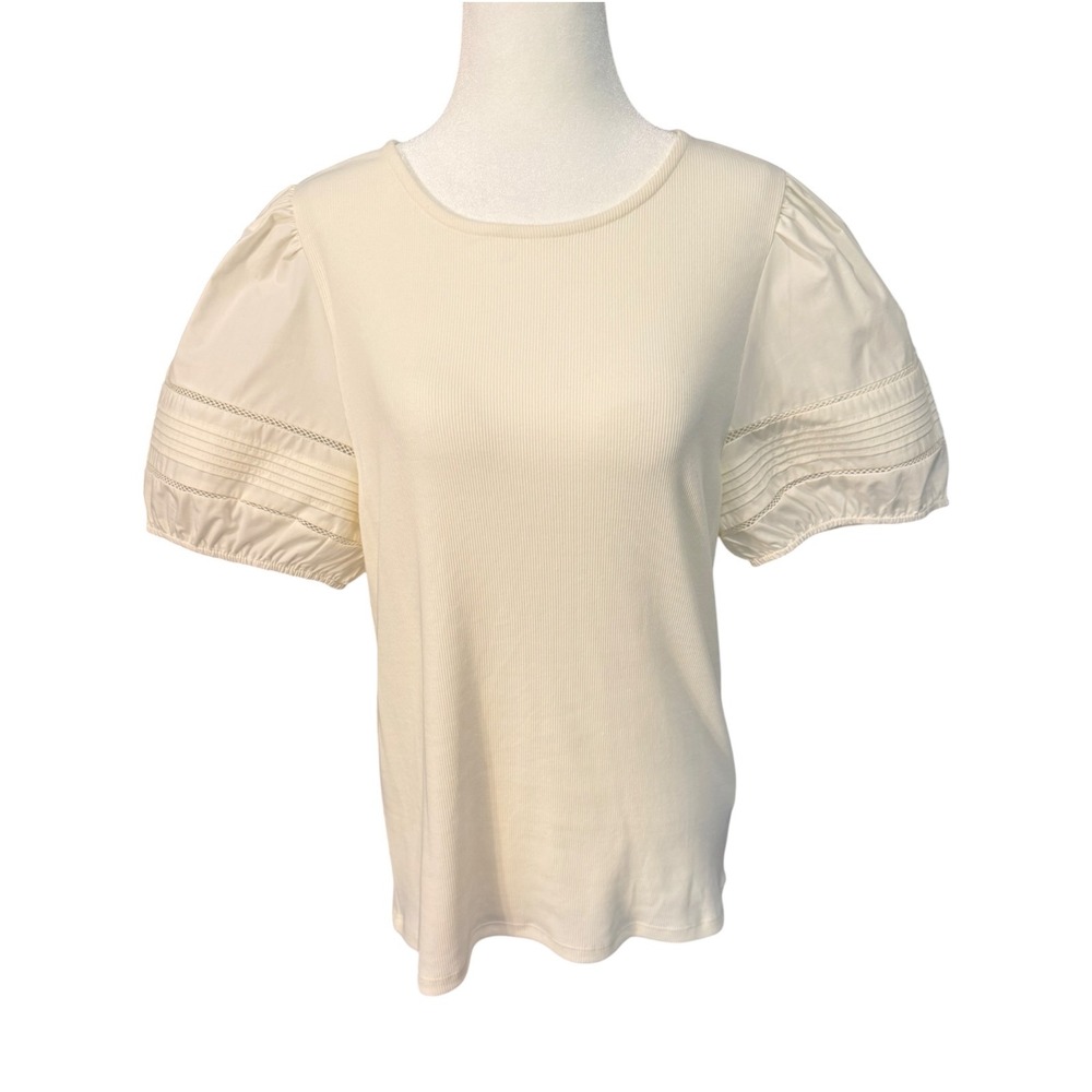 J. Crew Ivory Puff Sleeve Mixy Top CQ468‎ Women's XL NEW